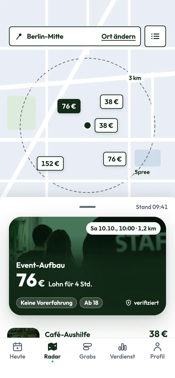 cashgrab App: Live-Karte mit bezahlten Jobs in der Nähe