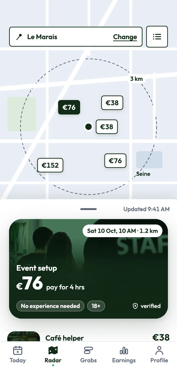 cashgrab app: live map with paid jobs nearby