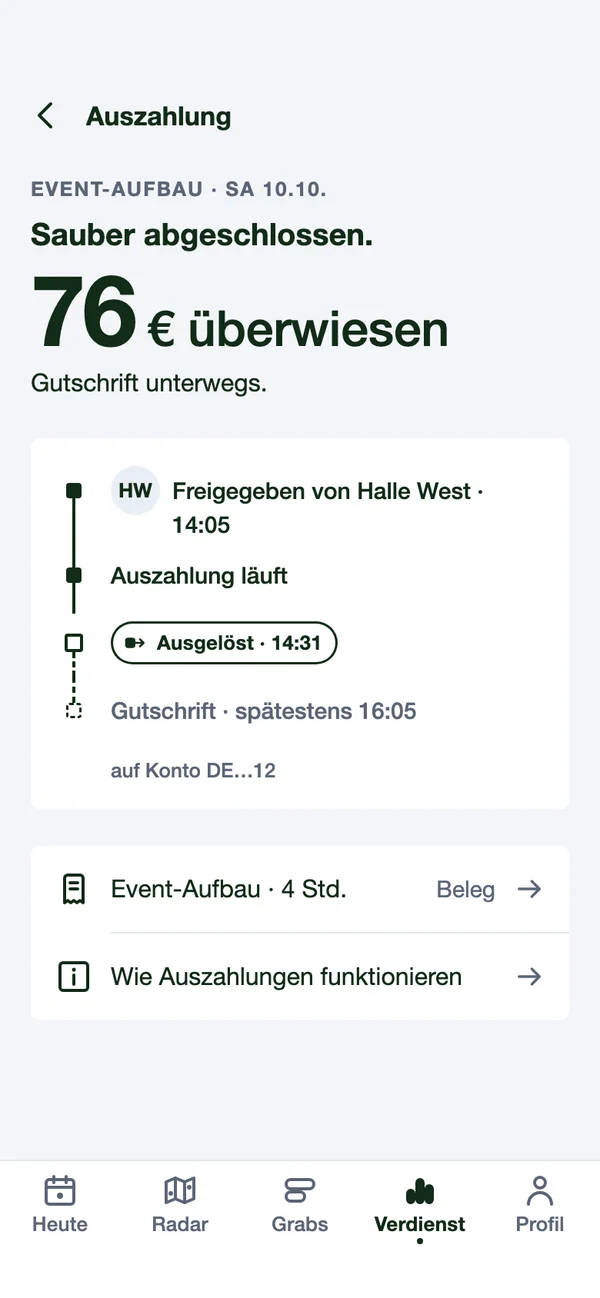 cashgrab App: Auszahlung überwiesen